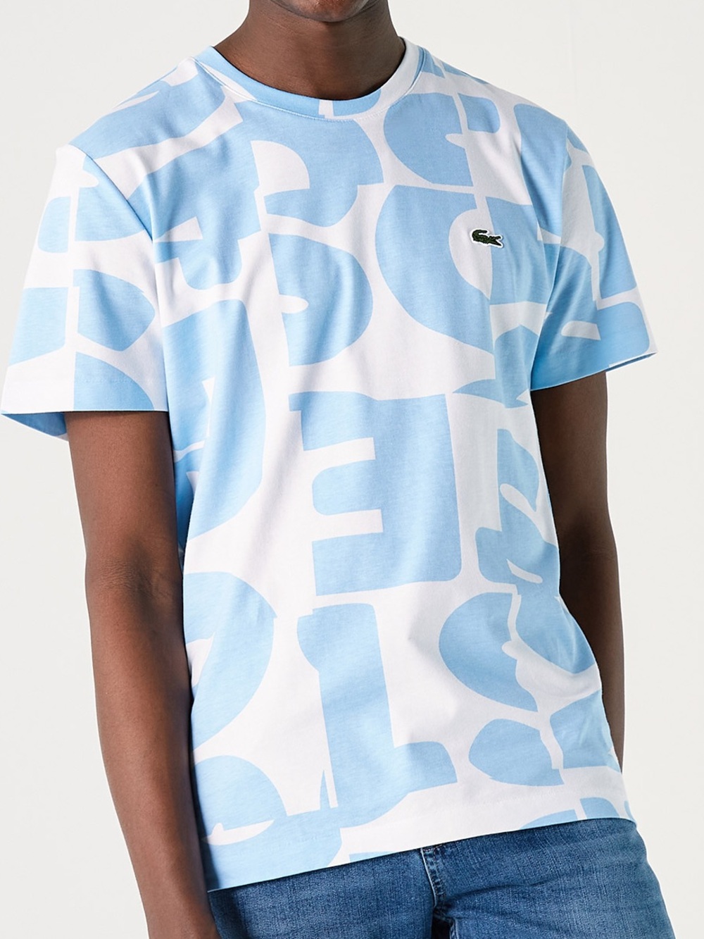 Lacoste Sky Blue Heritage Print Crew Neck Cotton T-Shirt